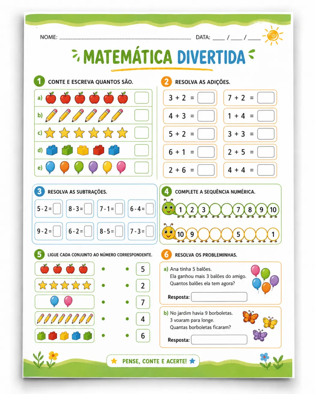 Amostra real de atividade de matemática divertida